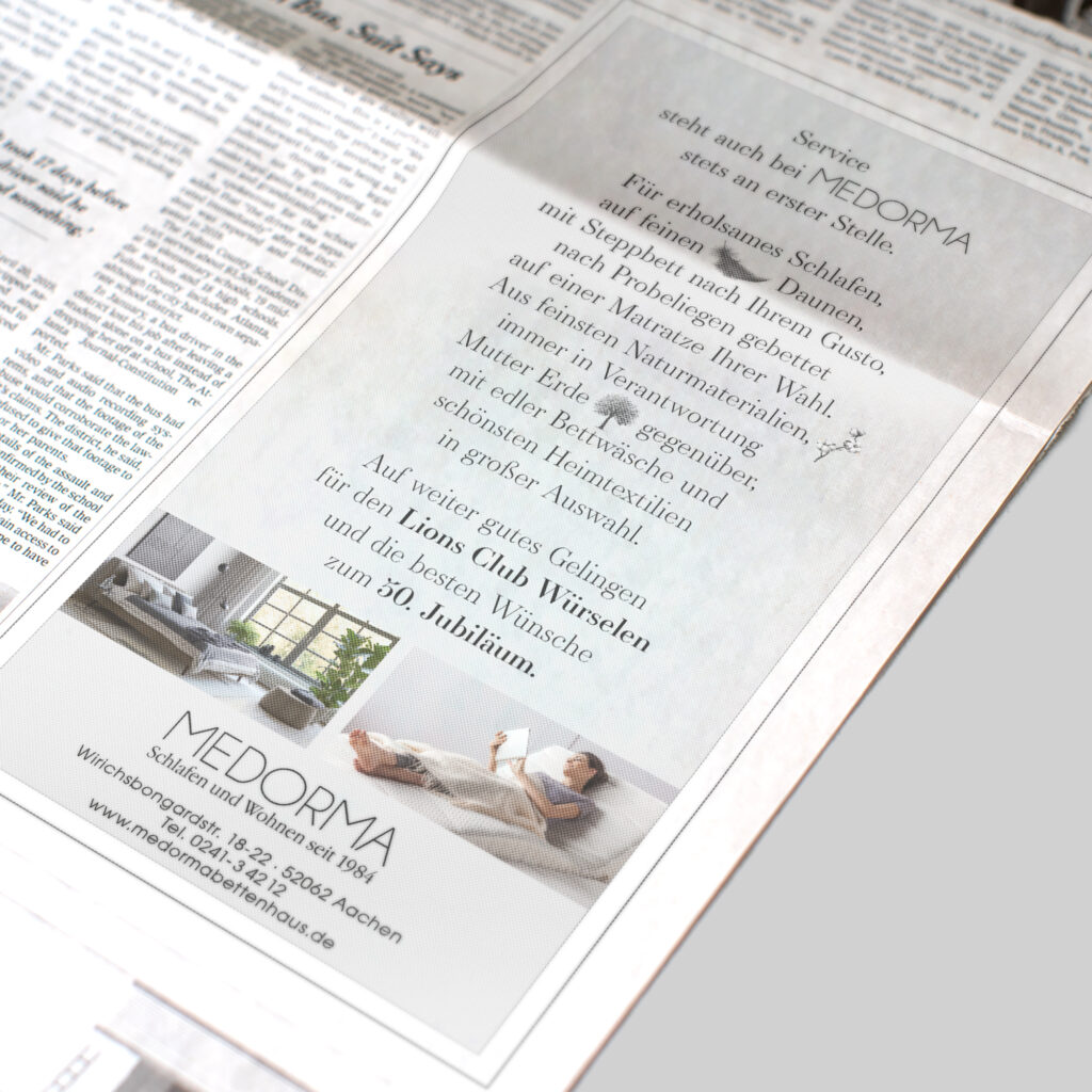 anzeige zeitung medorma nn design studio aachen