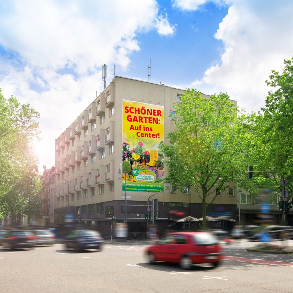 erstes aachener gartencenter riesenbanner am hansemannplatz nn design studio