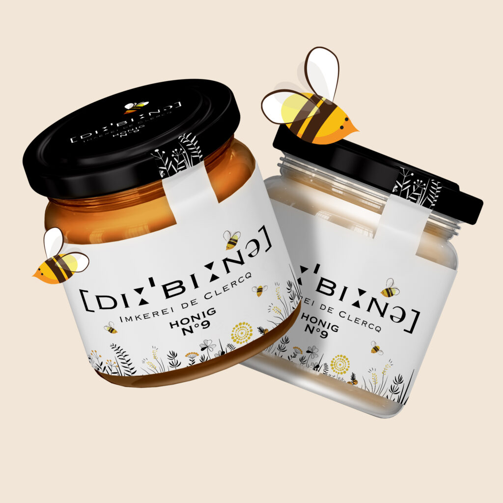 Grafik von Honiggläsern mit Bienen