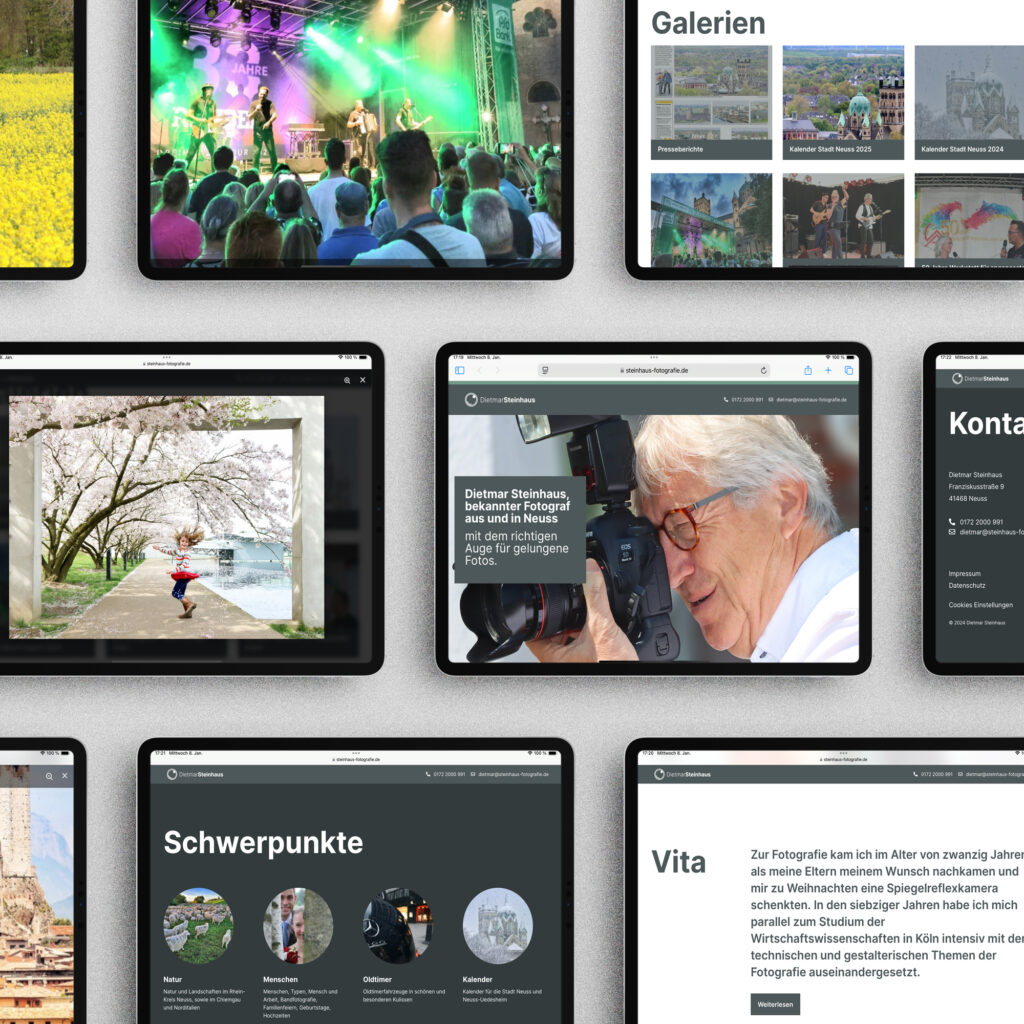 Foto von mehreren Tablet-Bildschirmen mit Websites